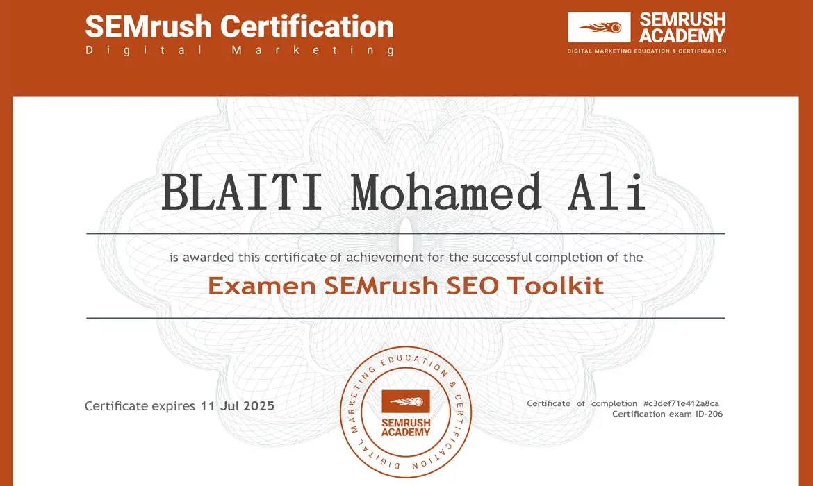 Certificat Semrush- Mohamed Ali Blaiti